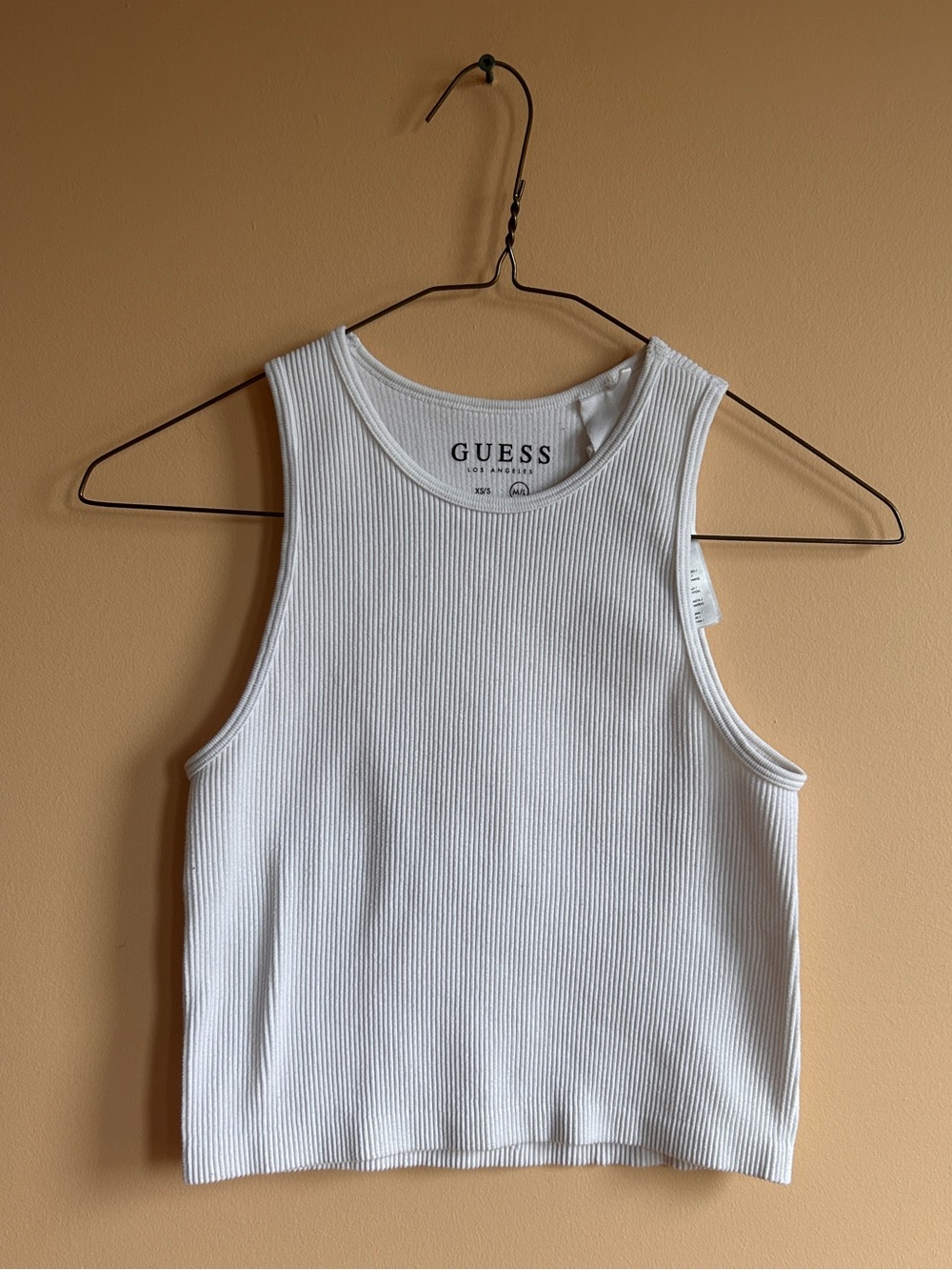 GUESS White Ribbed Cropped Tank Top - Picture 2 of 5